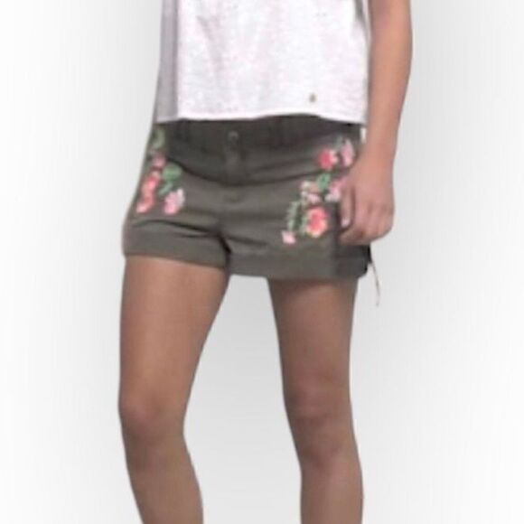 SUPERDRY TENCEL ROOKIE SHORT SHORTS EMBROIDERED FLOWERS ARMY GREEN - Picture 7 of 13